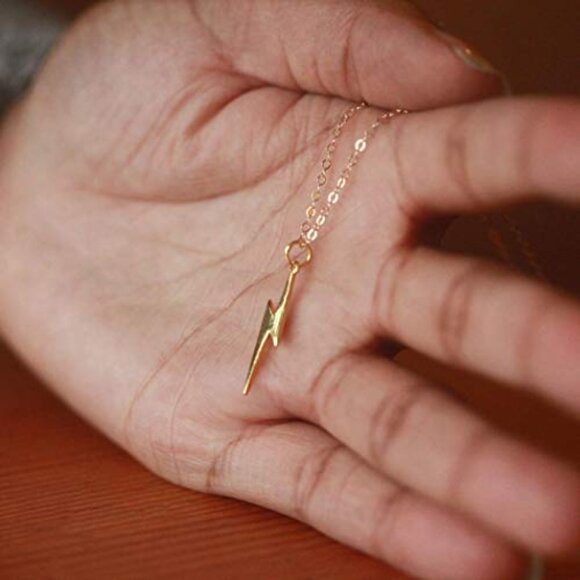 Lightning Bolt Pendant Choker Necklace Minimal Boho Chic Adjustable Chain - Picture 3 of 7